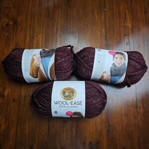 Lion Brand yarns Wool-Ease Thick& Quick Spiced‎ Apple Bundle of 3